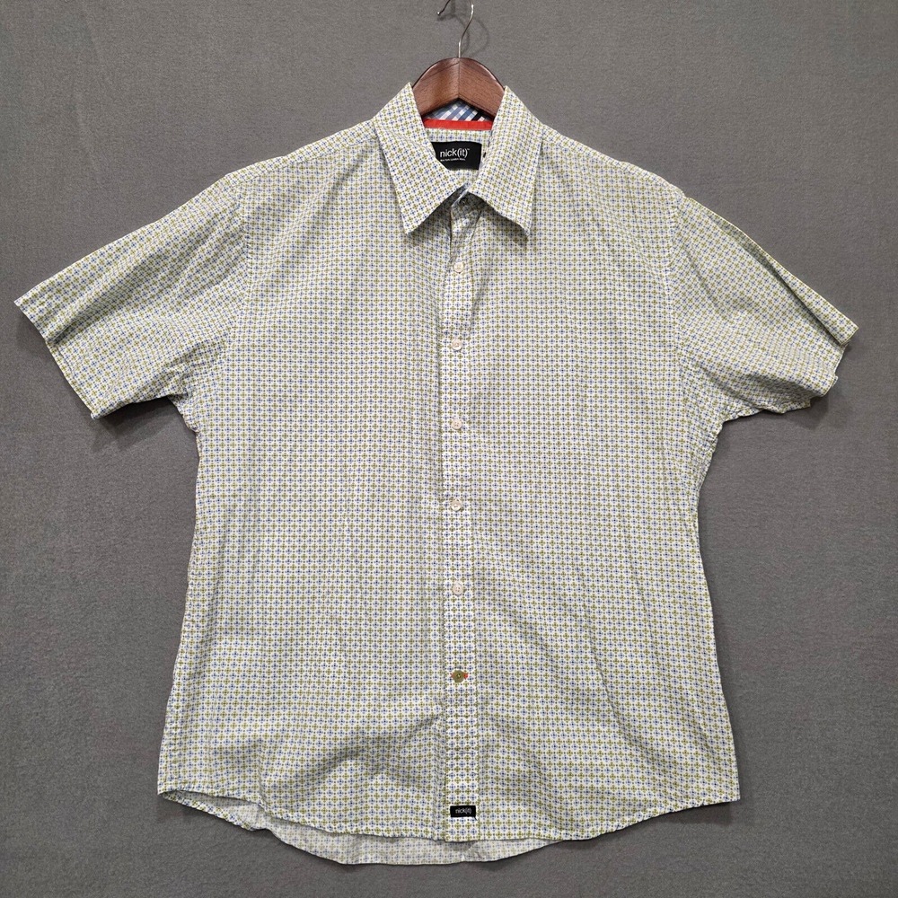 Nick It Mens Short Sleeve Button Up Multi Colored Shirt Size‎ Large